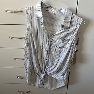 White and blue button up tank top